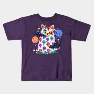 Ghost Cat With Bats and Skull Kids T-Shirt